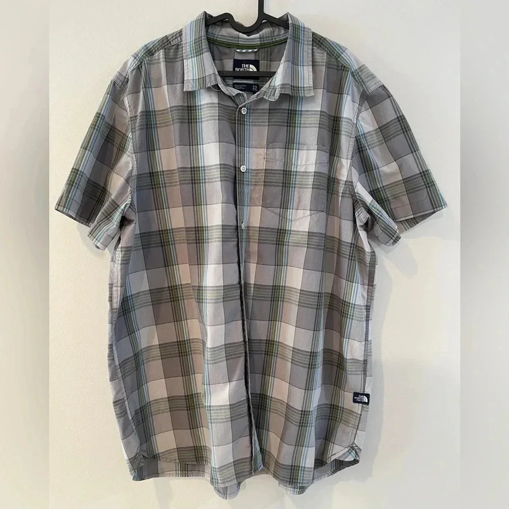 🌼 clearance The North Face XXL Gray Green‎ Plaid Short Sleeve Button Up Shirt